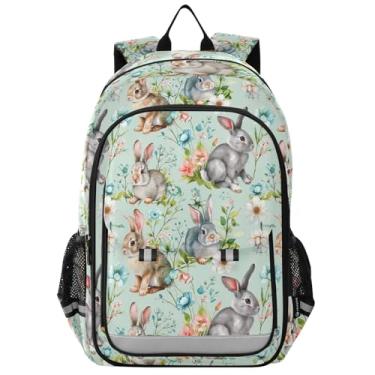 Imagem de ODAWA Bunnies Spring Flowers Blue Kids Backpack 17 Inch, School Backpack for Kids with Chest Strap