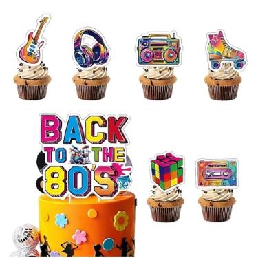 Imagem de 13PCS Back To The 80s Cake Cupcake Topper Set 1980s Retro Cake Decorations I Love 80's Cupcake Picks Disco Hip Hop Neon Roller Radio Party Supplies Signs Decor