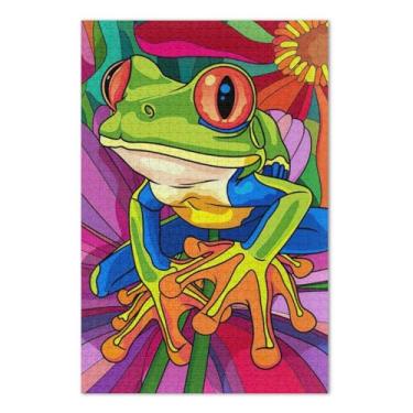 Imagem de a Cute Cartoon Tree Frog Sitting on Adult Puzzle, Adult Jigsaw Puzzles 1000 Pieces, Interlock Perfectly, Home Decor Gift Party for Men Women