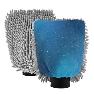Imagem de ODAWA Pacote com 2 luvas de lavagem de carro gradiente azul, sem fiapos, espuma de microfibra de chenille, canhão, luva de lavagem de carro 20,5 x 30 cm