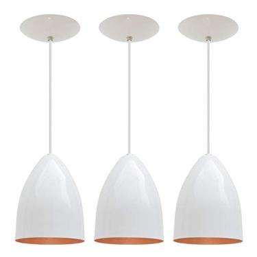 Imagem de Combo Kit com 3 Pendentes Soft Cone Branco Cobre Luminária Alumínio Lustre 18Cm Sala