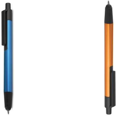 Imagem de Caneta Esferográfica em Metal com Ponta Touch, Escrita Azul, Retrátil, Grip Antiderrapante, para Escritório (Azul e Laranja)