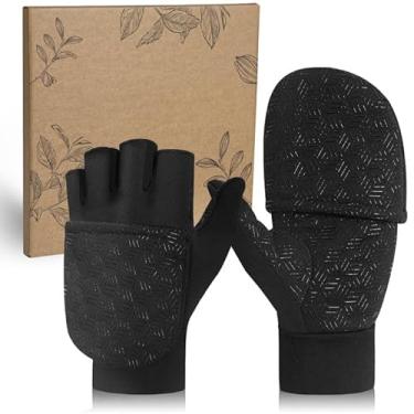 Imagem de RIGWARL Luvas de inverno sem dedos para homens e mulheres, luvas conversíveis, capa flip top com palma antiderrapante, luvas de corrida à prova de vento para clima frio, fotografia ao ar livre