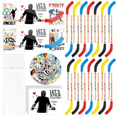 Imagem de Gosodeny Conjunto de 28 lápis de hóquei e borrachas de hóquei a granel, inclui lápis de hóquei, adesivos de hóquei, embalagens de cartões de hóquei, sacos de presente, fãs de hóquei, fãs de esportes
