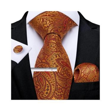 Imagem de Gravata Masculina Social Listrada Lisa De 8cm Com Abotoaduras E Lenço 