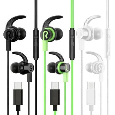 Imagem de Pacote com 3 fones de ouvido profissionais com fio tipo C para iPhone 17/16/15 Pro Max, USB-C com microfone e função de volume ajustável, compatível com iPhone 16/15 Pro/iPad/Galaxy S23/S22/S21/S20