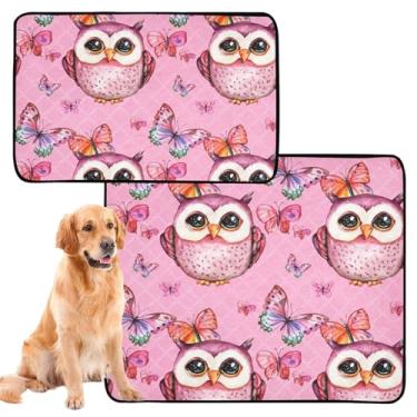 Imagem de TSENQUE Almofadas de xixi para cães laváveis fofas corujas rosa animal de estimação almofada extra grande antiderrapante impermeável tapete absorvente para cães almofada de penico, pequeno x pacote