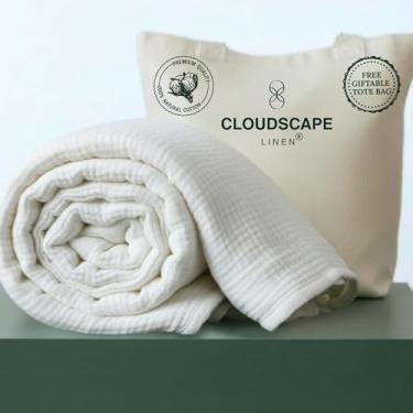 Imagem de CLOUDSCAPE LINEN Cobertor luxuoso de musselina 100% algodão, tamanho Queen, 4 camadas grandes 90 x 90 para cama de casal, cobertores de inverno em camadas para cama, colcha de gaze de algodão macio