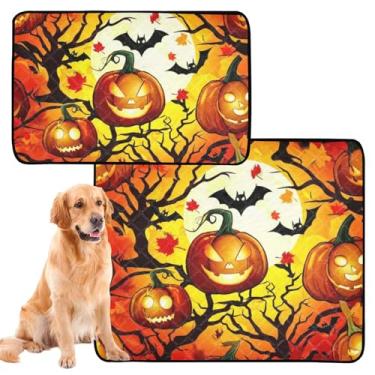 Imagem de TSENQUE Almofadas de xixi laváveis para animais de estimação, lanterna de Halloween, morcegos de abóbora, reutilizáveis, para gatos, tapete de gaiola de cachorro fofo, impermeável, absorvente para
