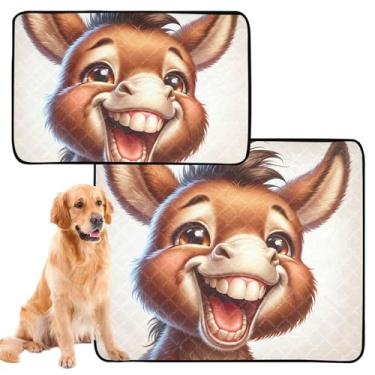 Imagem de TSENQUE Tapete lavável com estampa de animal de estimação de burro fofo à prova d'água para gaiola, almofadas de treinamento de cães absorventes reutilizáveis, médio + grande, conjunto de 2