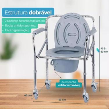 Imagem de Cadeira P/ Banho 4 Rodas C/ Assento Dobravel 120kg Inox - Agility