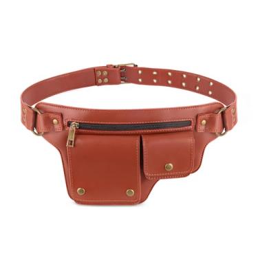Imagem de Pochete de couro marrom claro unissex para homens e mulheres, bolsa de cintura para caminhadas, corrida, viagens e uso diário, Marrom, Moderno