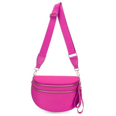 Imagem de Bolsas femininas transversais, bolsas transversais para mulheres com vários compartimentos e alças ajustáveis, leves e espaçosas. Bolsas transversais para viagens, academia e mães (Fúcsia) - sem