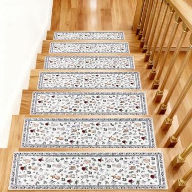 Imagem de KingMang Tapete de escada antiderrapante para degraus de madeira, 15 peças, 20,3 x 76,2 cm, tapete de escada de borracha termoplástica, tapete de escada macio, lavável, reutilizável, para cães e