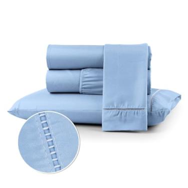 Imagem de Conjuntos de Roupas de Cama 400 fios Casal Queen Box com elástico Extra macio suave Berço Solteiro e King(AZUL CLARO,SOLTEIRO)