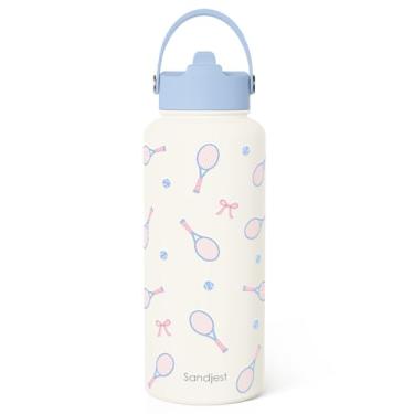 Imagem de Garrafa de água de tênis de aço inoxidável 947 ml com tampa e canudo, garrafas térmicas esportivas estéticas presentes para meninas, amigas, adolescentes, aniversário, Natal