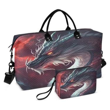 Imagem de CEBUGI Bolsa esportiva feminina acolchoada com dragão grande, bolsa de viagem de fim de semana, bolsas hospitalares para trabalho de parto e parto