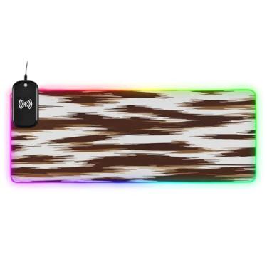 Imagem de CEBUGI Mouse pad de carregamento sem fio de padrão abstrato 15W mouse pad rápido para jogos com 14 iluminação LED RGB para jogos, PC, laptop, mesa 90,9 x 39,9 cm