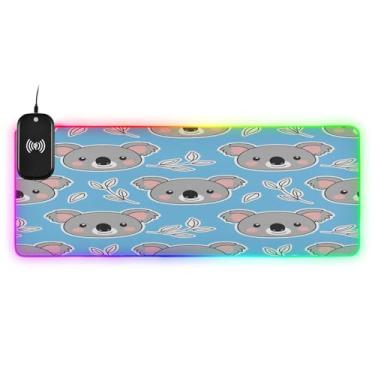 Imagem de CEBUGI Lindo mouse pad de carregamento sem fio Koala 15W rápido para jogos com 14 iluminação LED RGB para jogos, PC, laptop, mesa 80 x 30 cm