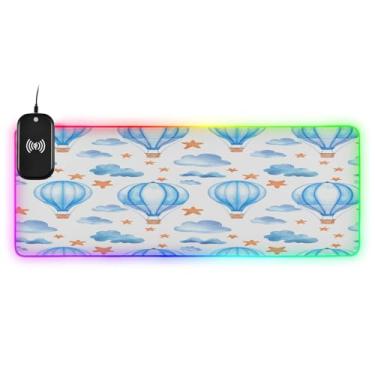 Imagem de CEBUGI Balões de ar quente mouse pad de carregamento sem fio 15W mouse pad rápido para jogos com 14 iluminação LED RGB para jogos, PC, laptop, mesa 80 x 30 cm