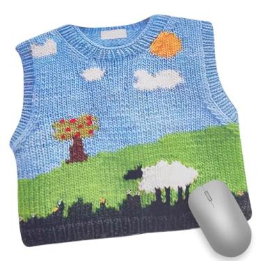 Imagem de DELORIGIN Suéter de malha engraçado - mouse pad fofo mouse pad azul céu verde grama ovelha antiderrapante antiderrapante tapete de borracha irregular para escritório, jogos, laptop, computador, casa
