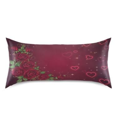 Imagem de Blueangle Fronha de cetim refrescante para cabelo e pele, capa de travesseiro de rosas do dia dos namorados, tamanho king 50,8 x 101,6 cm com fecho de envelope (588)