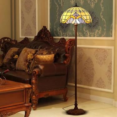Imagem de Luminária de chão estilo Tiffany com vitrais de rosas, tulipas, glicínias, lírios e uvas, com cúpula feita à mão, ideal para decoração de ambientes [2 lâmpadas][40,6 cm L x 165 cm A], estilo