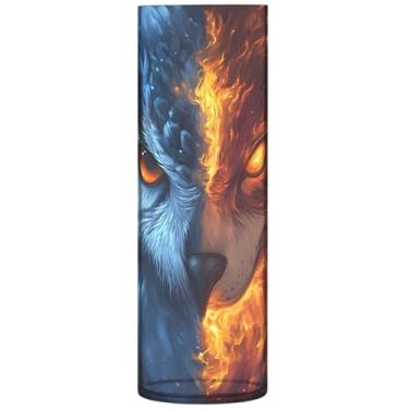 Imagem de Vaso de flores alto com estampa de animal de coruja de lobo vaso de flores de plástico para mesa vasos exclusivos para decoração de casa, 30 cm x 9,9 cm