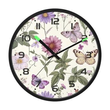 Imagem de SEHANY Herb Wildflower Relógio de parede silencioso sem tique-taque relógio redondo operado por bateria 30 cm controle de som luz noturna relógios de parede para sala de estar, cozinha, quarto