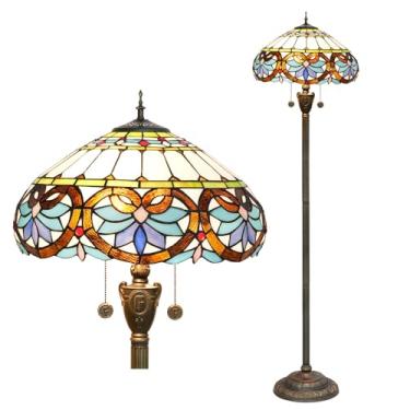 Imagem de Luminária de chão estilo Tiffany [2 lâmpadas][40,6 cm L x 157,5 cm A] Luminária decorativa para casa, estilo barroco com vitrais antigos, ideal para leitura em sala de estar, quarto, corredo