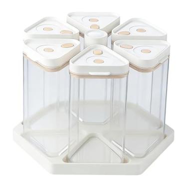 Imagem de SiaBiced Recipiente giratório a vácuo para cereais, caixa organizadora com tampas herméticas para grãos e farinha.