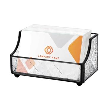 Imagem de UNICRAFTALE Suporte de cartão de visita de vidro preto para exibição de cartões de visita de metal organizador de cartões de negócios para escritório reunião bancada frontal de mesa 5,7 x 10,6 x 5,9