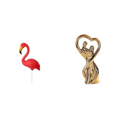 Imagem de Whtkoph Enfeite de Jardim de Fadas com Escultura de Flamingo, Ideal para Festas E Comemorações. Estatueta de Casal, Presente de Aniversário Perfeito para Apai