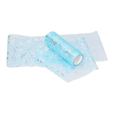 Imagem de Cryfokt Rolos de Tule Brilhante Padrão de Floco de Neve, Suprimentos de Artesanato de Corte DIY para Vestido de Princesa, Fita Azul de 10 Jardas para Decoração de Floco de Neve de Natal