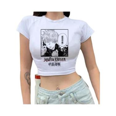 Imagem de Camiseta Gráfica Crop Top De Manga Jujutsu Kaisen Com Estampa De Gojo 