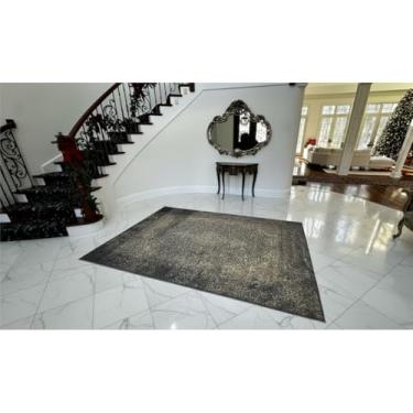 Imagem de Mont Brera Tapete de área de 15 x 23 cm para sala de estar, design persa vintage 15 x 23 cm com suporte antiderrapante para quarto, tapete lavável em mistura de lã e seda, lavável na máquina, tapete