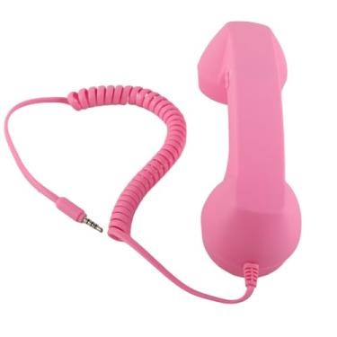 Imagem de GOWENIC Aparelho de Telefone retrô, 3,5 Mm/USB-C Aparelho de Telefone Vintage Microfone Receptor de Celular para Fone de Ouvido Clássico para Telefones Celulares, Computadores (Rosa)