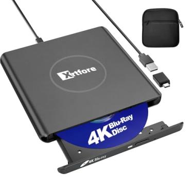 Imagem de XRTFORE Unidade externa de Blu-ray 4K, gravador de Blu-ray 4K de alumínio com estojo de transporte, USB 3.0 uhd Player, unidade óptica externa DVD+/-RW para MacBook Pro Windows Laptop