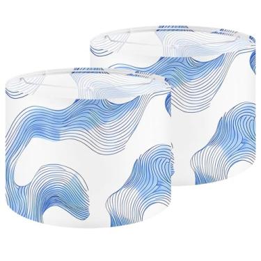 Imagem de Conjunto de 2 persianas de tecido, abajur de flores e plantas de 33 cm, linho natural feito à mão, persianas para candeeiros de mesa, luminárias de chão (2, ondas)