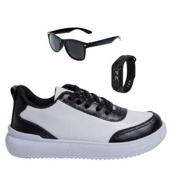 Imagem de Tênis Infantil Masculino Casual Moderno Colegial Confortável Branco/Pr