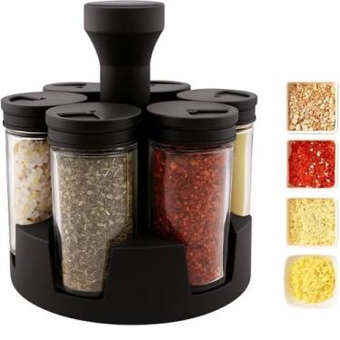 Imagem de Porta condimentos Giratório Com 6 Potes 85ml De Vidro Tempero - Em Cas