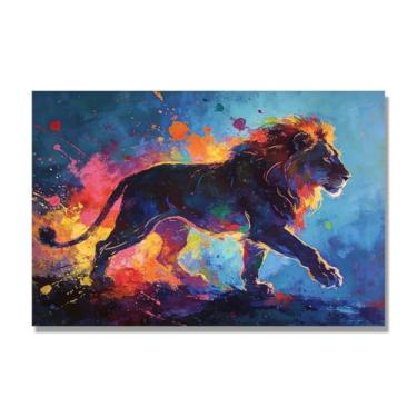 Imagem de Arte abstrata de respingos de leão, pintura colorida de animais em tela, decoração de parede expressiva moderna para sala de estar ou escritório. A89. 30x45cm-11,8x17,7 pol. Somente tela
