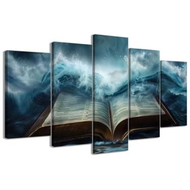 Imagem de CCWACPP Arte de parede em tela de 5 peças Bíblia religiosa cristã decoração de parede imagens versículo bíblico impressão Jesus Cristo pôster de Deus igreja decoração de casa emoldurada (20 x 35 x 5 x