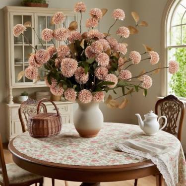 Imagem de LESING 10 peças de flores artificiais de haste longa com eucalipto, seda falsa de crisântemos, bolas de flores artificiais, pompom artificial, flores para mãe, decoração de arranjos florais a granel