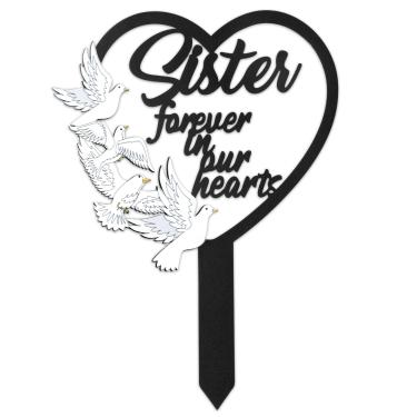 Imagem de BUoonyer Decorações de cemitério de estaca - marcadores de túmulo memorial de metal irmã, placa de simpatia de cemitério de coração de meninas, placa de decoração de sepultamento de lembrança de pomba