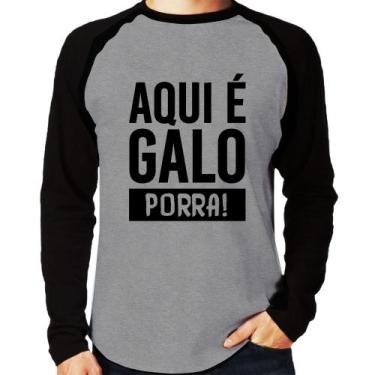 Imagem de Camiseta Raglan Aqui é galo  Manga Longa - Foca na Moda, Cinza, Preto,