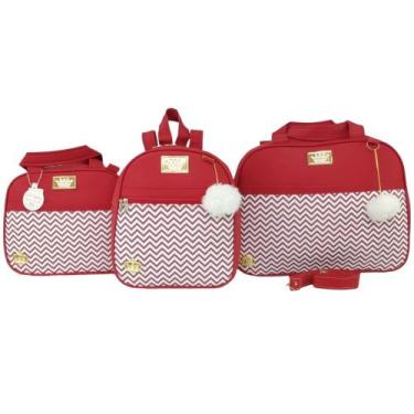 Imagem de Bolsa maternidade 3 peças chevron vermelho - Let Baby Bolsas De Matern
