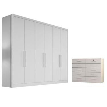 Imagem de Guarda Roupa Casal New Messina e Gaveteiro Milão com Chave Neve - Novo