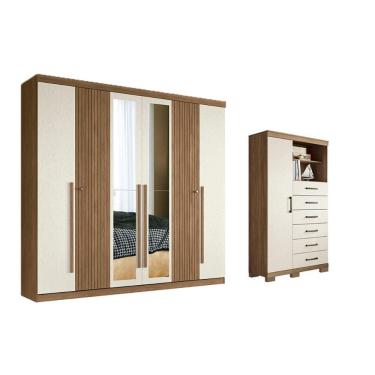 Imagem de Guarda Roupa 2 Peças (1GuardaRoupa+1Cômoda) QC364 Jatoba/Areia - Santos Andirá