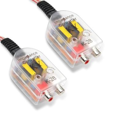 Imagem de Adaptador de sinal de áudio de saída de alto-falante para controle de linha RCA, leitor de CD K-28 conversor de fiação de áudio de alta frequência para baixa frequência, para carros (transparente)
